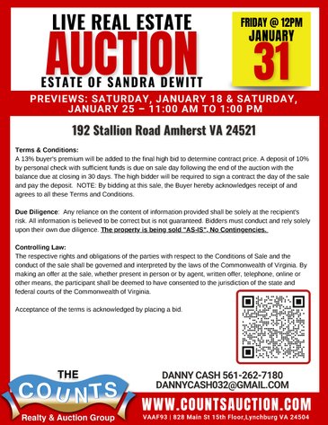 Image for LIVE REAL ESTATE AUCTION:  ESTATE OF SANDRA DEWITT