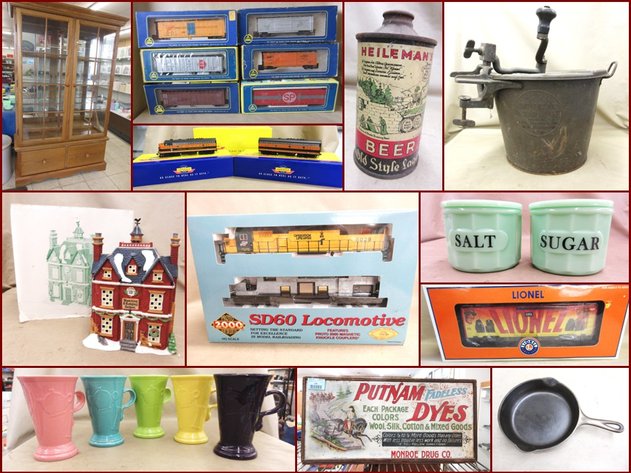 Model Trains, Dept 56, Beer Cans and Antiques (blue tag)