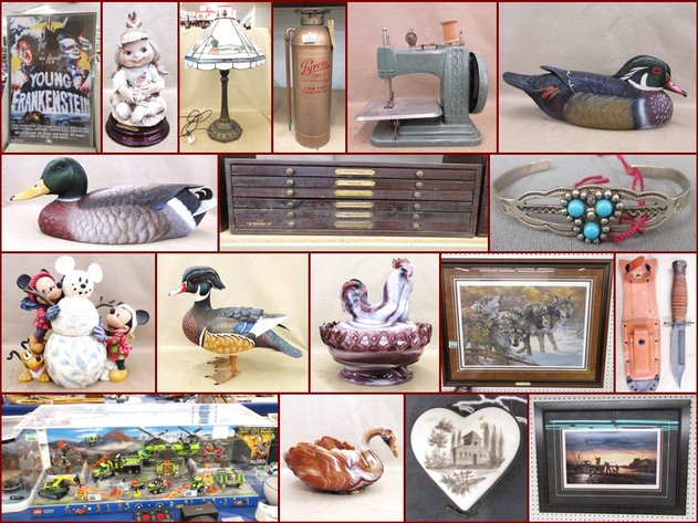 Signed Duck Decoys, Watch Repair Supplies, Jewelry, Antiques and Armani Collectibles (mint green tag)
