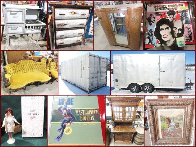 Storage Containers, Trailer, Furniture, Barbies and Collectibles (mint green tag)