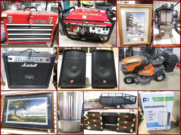 Riding Mower, Trailer, Collector Knives, Amplifiers, Camping and Household (gold tag)