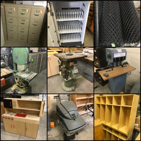 Image for Fayette County, PA: Woodshop Equipment, Commercial Scrubbers, Tables, Chairs, Loads of Shelving, Metal Cabinets, and MORE!