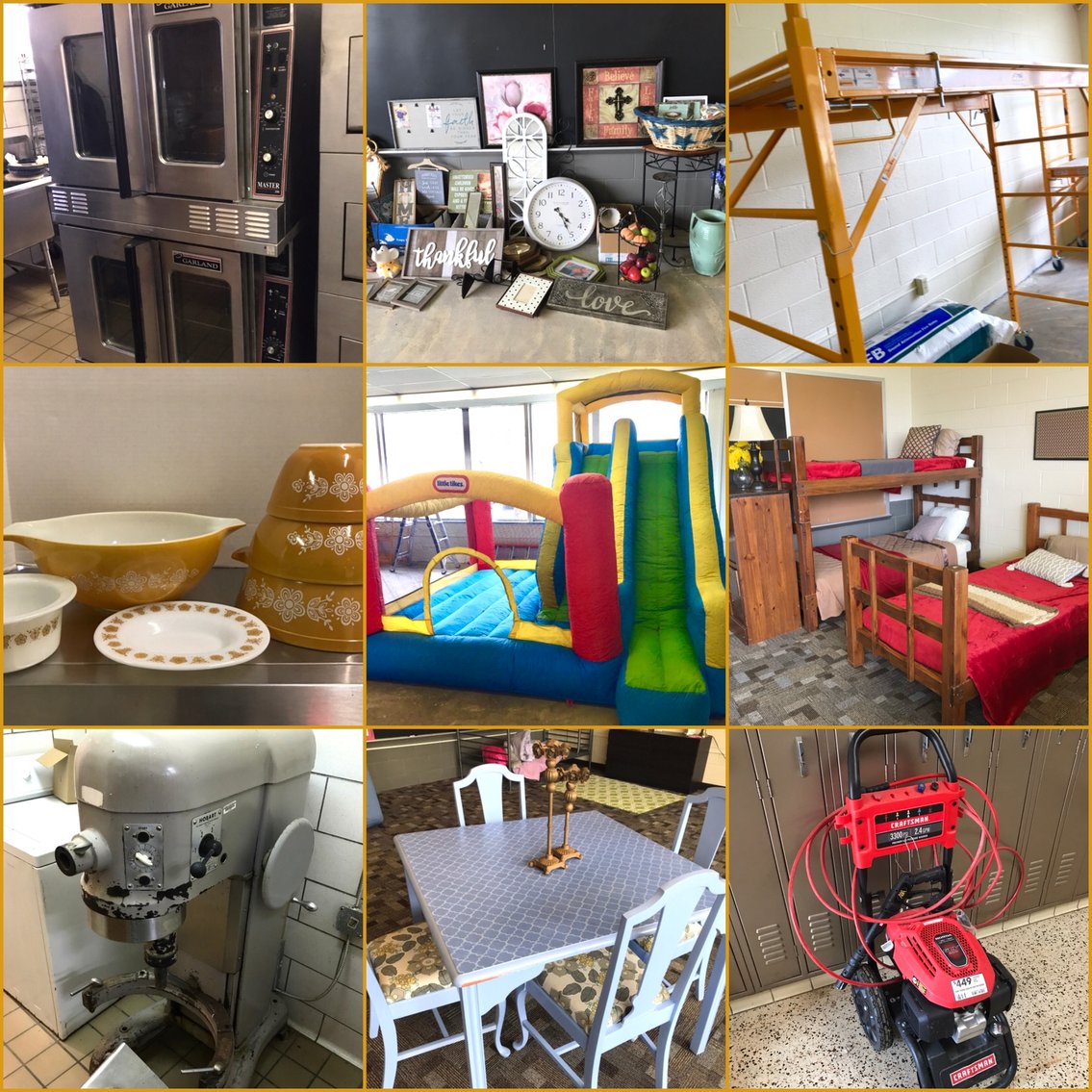 Image for East Millsboro, PA -- Commercial Kitchen Equipment, Tools,Furniture, Bunk Beds,Church Pews, Toys, Bouncy House, Exercise Equipment, Craft & Decorating Supplies, Beaty Shop Equipment, Office Supplies, Household items, Bath Products, Cleaning Supplies, Clot