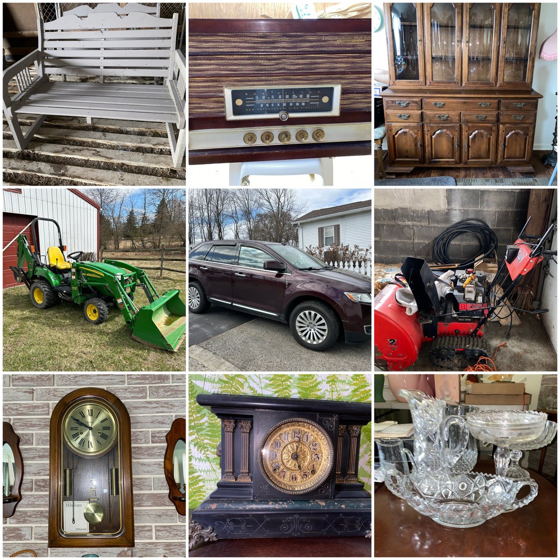 Image for Point Marion, PA – Estate of Shirley Evans: ‘11 Lincoln MKZ, JD Compact Tractor, Mowers, Antique Furniture, Glassware and More