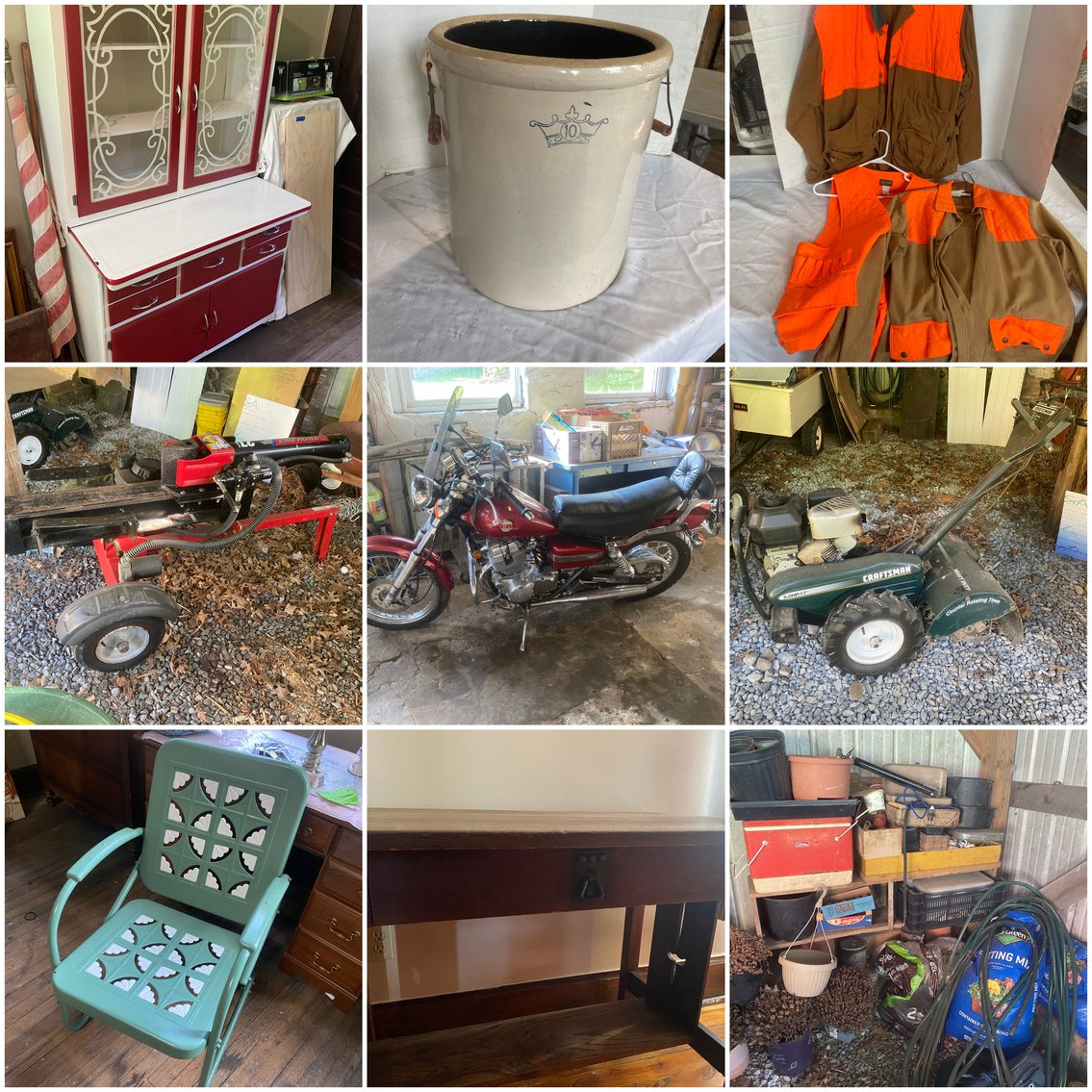 Image for Vanderbilt, PA -- Moving Auction: Honda Motorcycle, Household, Rototiller, Log Splitter, Cub Cadet Lawn Tractor, Amish Made bedroom Suite, Tools, Collectibles, Furniture and more!