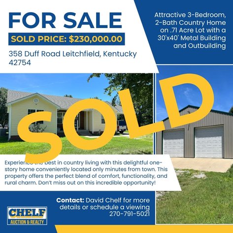 Image for For Sale ~ 358 Duff Rd ~ Leitchfield, KY ~ SOLD ~ $230,000.00