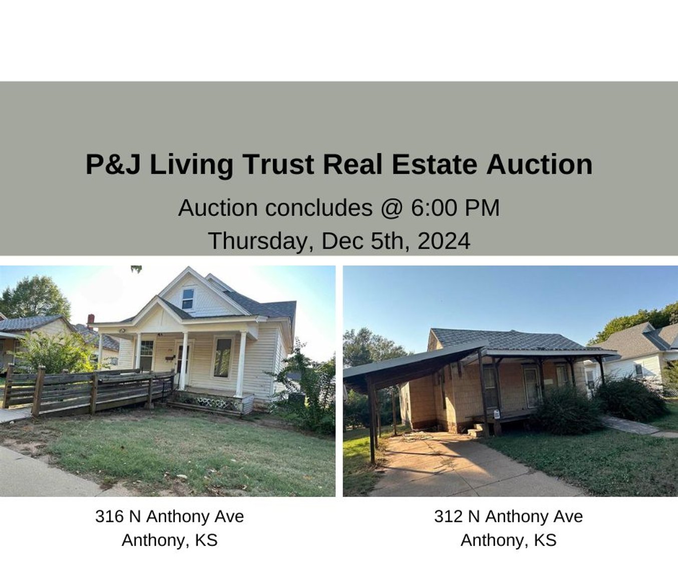 Image for P&J Living Trust Real Estate Auction - Two Homes in Anthony Kansas