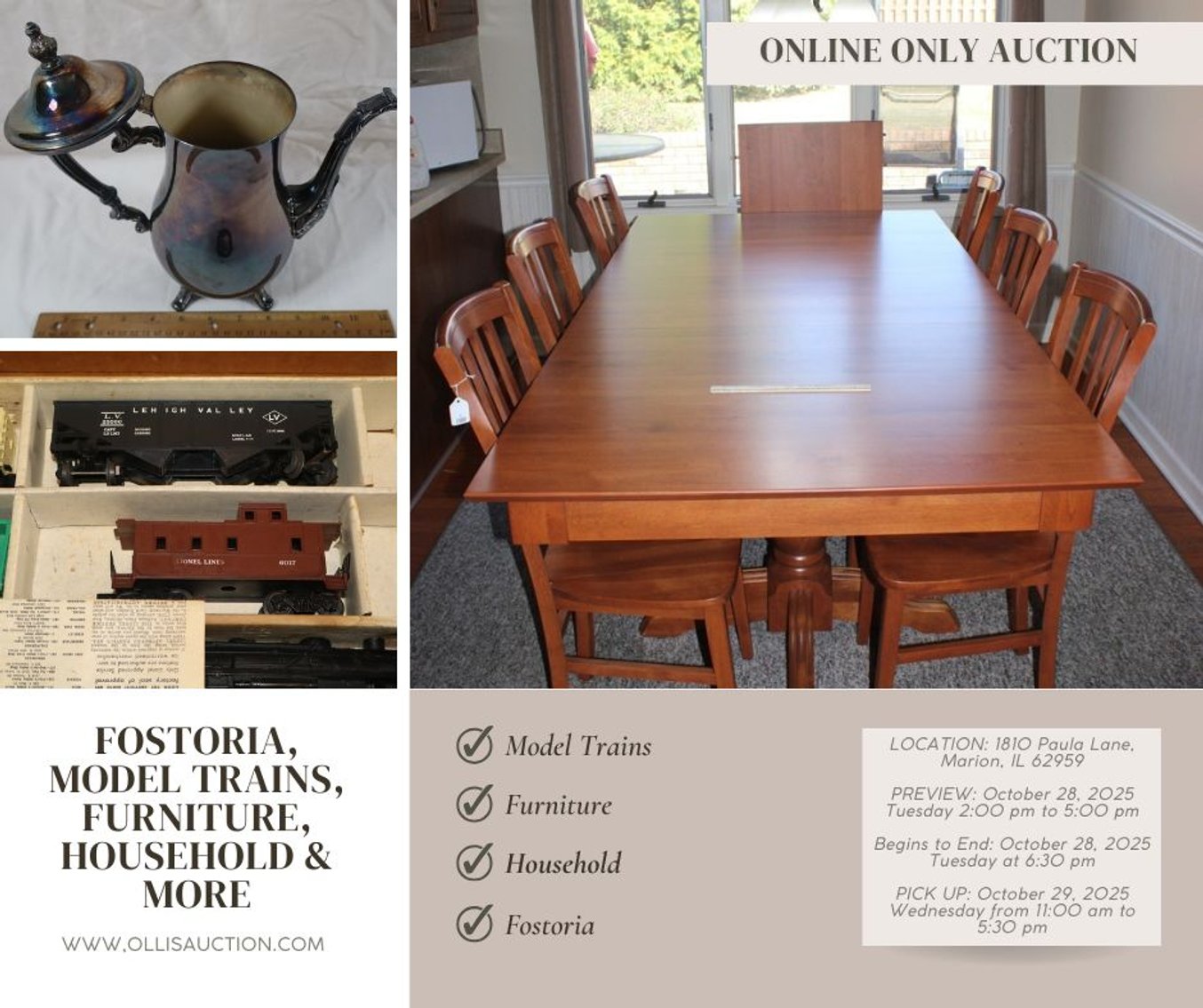 Image for Fostoria, Model Trains, Willet Furniture, Household & More