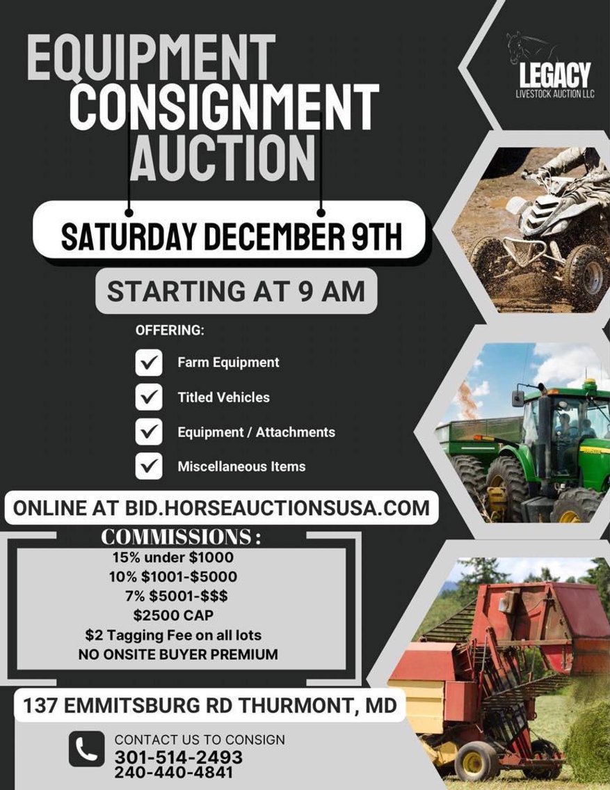 Image for Legacy Livestock Auction EQUIPMENT Consignment Auction DECEMBER 9TH - Thurmont, MD