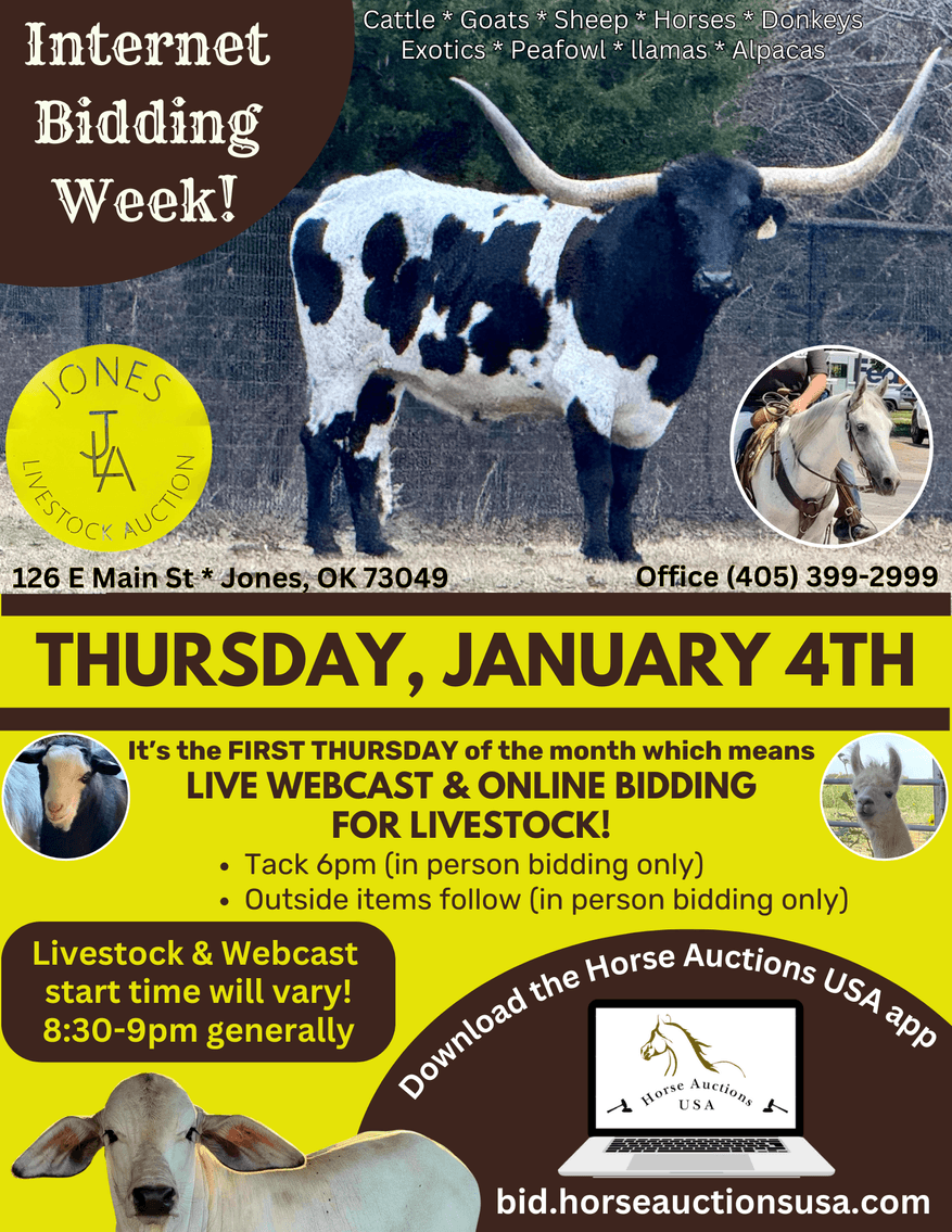Image for Jones Livestock Auction THURSDAY January 4th  Jones, Oklahoma