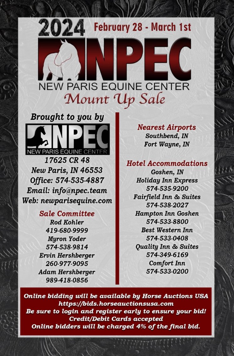 Image for NPEC Mount Up Sale - New Paris, Indiana - SALE DAY FRIDAY, MARCH 1ST!