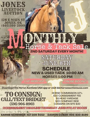 Image for Jones Livestock Auction MONTHLY HORSE & TACK SALE!   Saturday, June 8th!