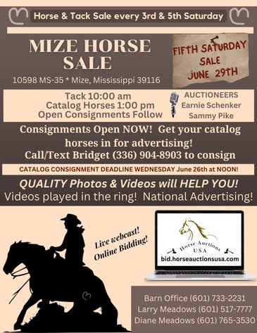Image for Mize Horse Sale  SATURDAY JUNE 29TH - Mize, Mississippi