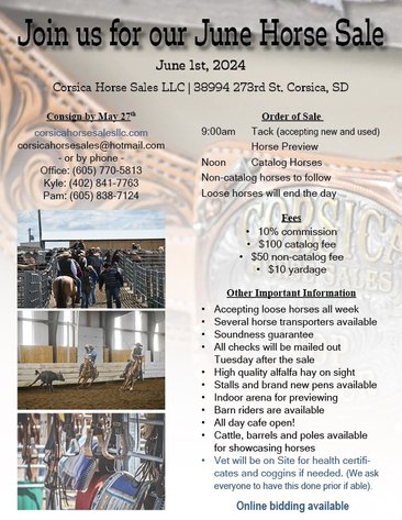 Image for Corsica Horse Sales Catalog Sale - SATURDAY, JUNE 1ST - Corsica, South Dakota