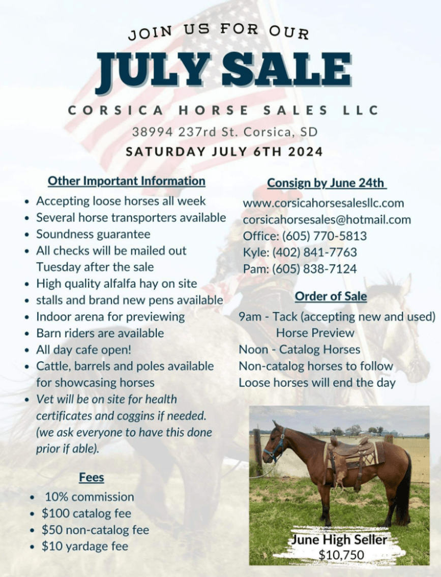 Image for Corsica Horse Sales Catalog Sale - SATURDAY, JULY 6TH - Corsica, South Dakota