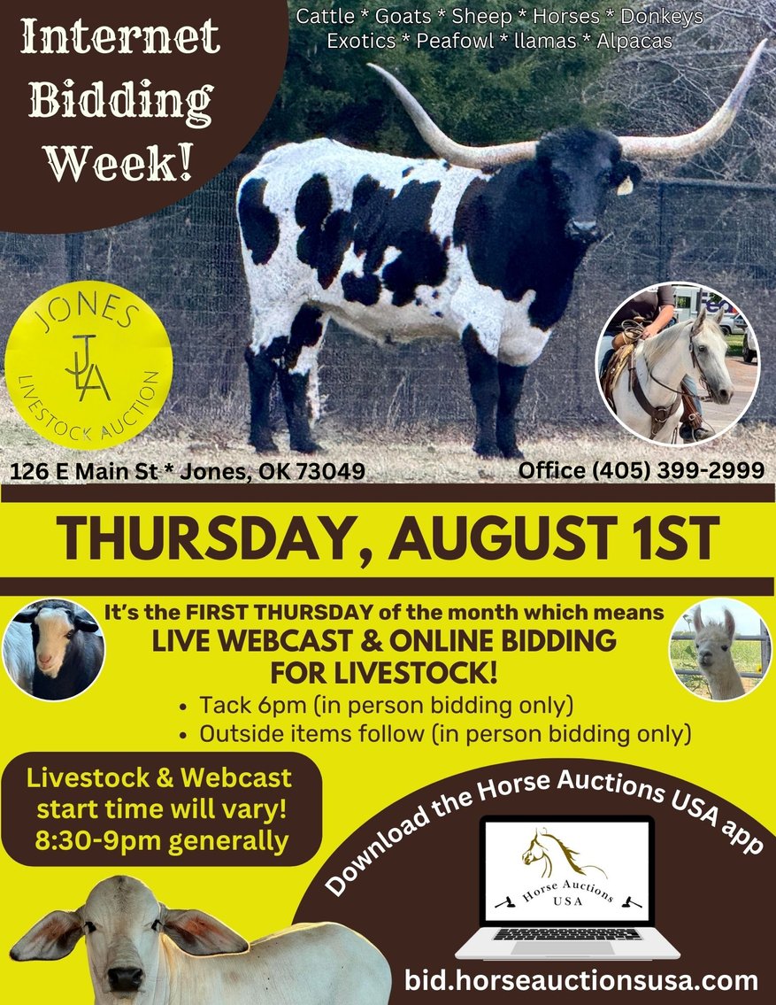 Image for Jones Livestock Auction THURSDAY August 1st -  Jones, Oklahoma