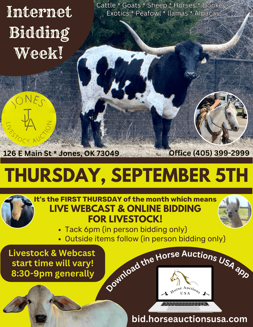 Image for Jones Livestock Auction THURSDAY September 5th -  Jones, Oklahoma