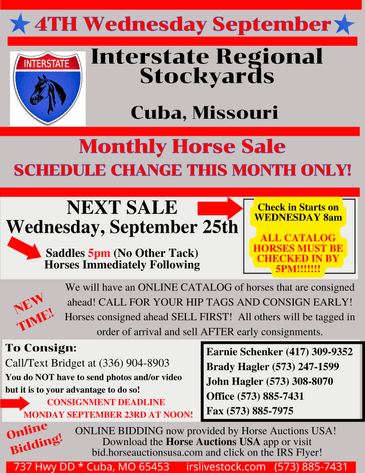 Image for Interstate Regional Stockyards Horse Sale - Cuba, Missouri WEDNESDAY September 25th