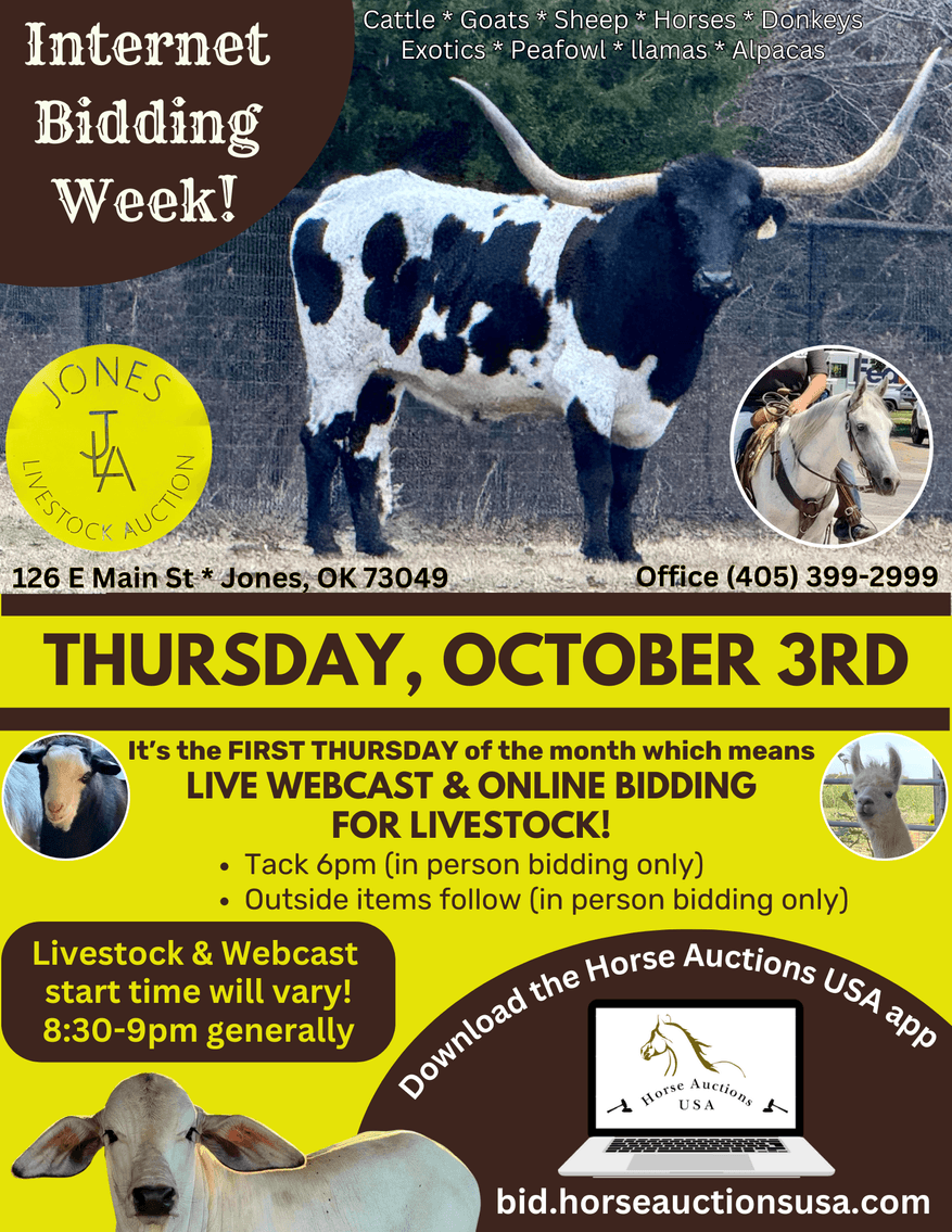 Image for Jones Livestock Auction THURSDAY October 3rd -  Jones, Oklahoma
