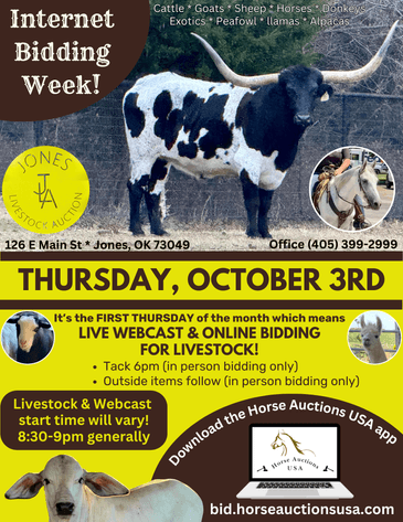 Image for Jones Livestock Auction THURSDAY October 3rd -  Jones, Oklahoma