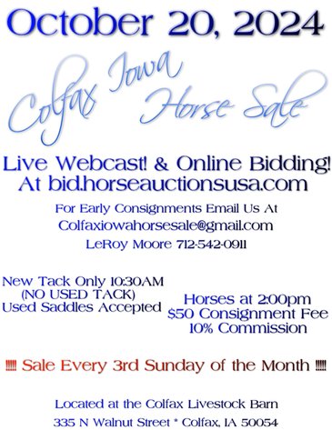 Image for Colfax Iowa Horse Sale - SUNDAY - OCTOBER 20TH
