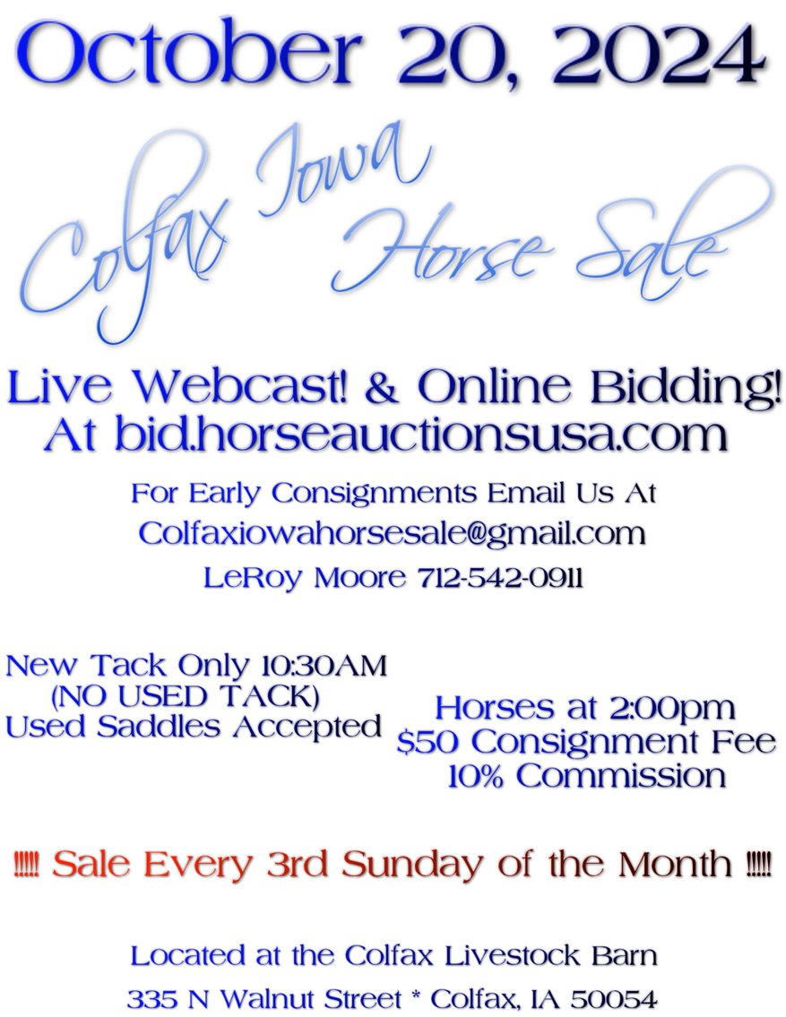 Image for Colfax Iowa Horse Sale - SUNDAY - OCTOBER 20TH