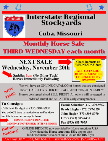 Image for Interstate Regional Stockyards Horse Sale - Cuba, Missouri WEDNESDAY November 20th