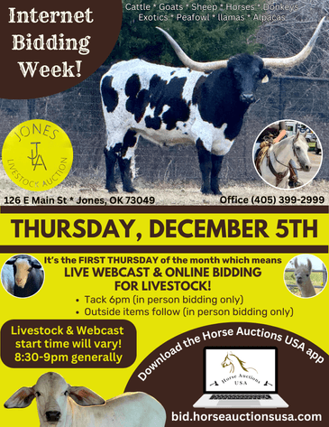 Image for Jones Livestock Auction THURSDAY December 5th -  Jones, Oklahoma