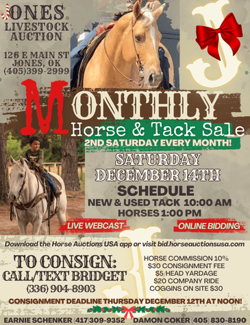 Image for Jones Livestock Auction MONTHLY HORSE & TACK SALE!   Saturday, December 14th!