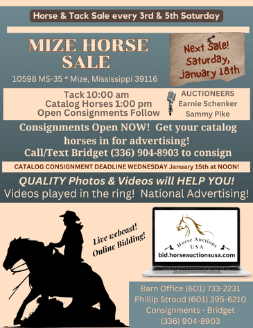 Image for Mize Horse Sale  SATURDAY JANUARY 18TH - Mize, Mississippi