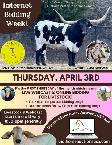 Image for Jones Livestock Auction THURSDAY APRIL 3RD -  Jones, Oklahoma