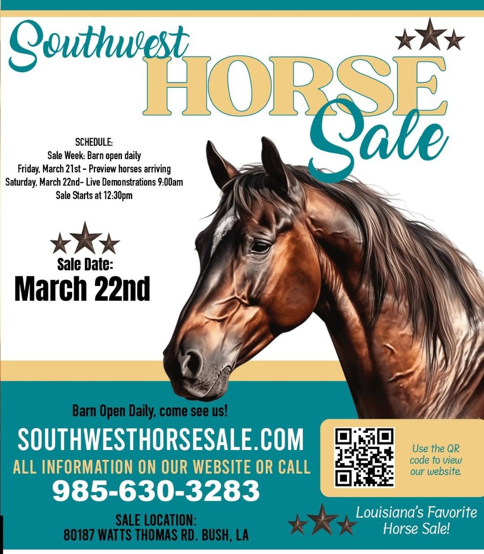 Image for Southwest Horse Sale Spring Catalog Sale - SATURDAY MARCH 22ND - Bush, LA