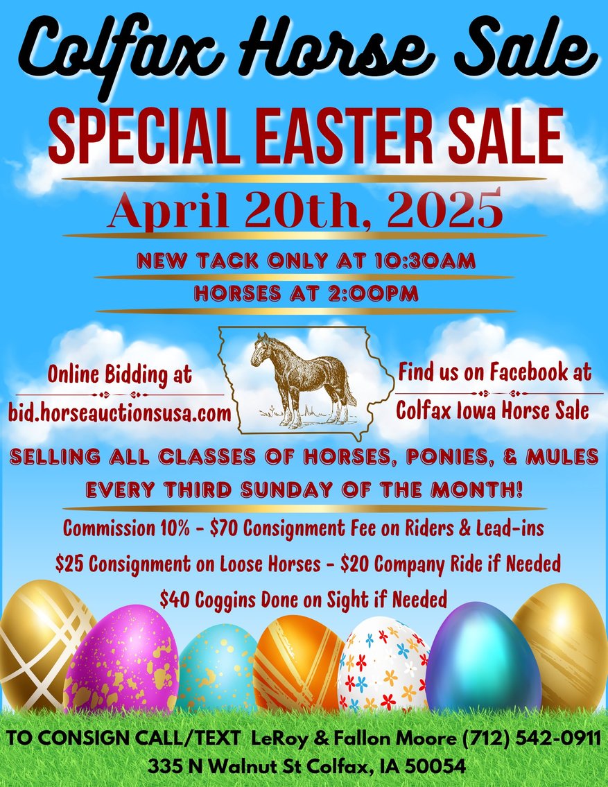 Image for Colfax Iowa Horse Sale EASTER SPECIAL - SUNDAY, APRIL 20TH