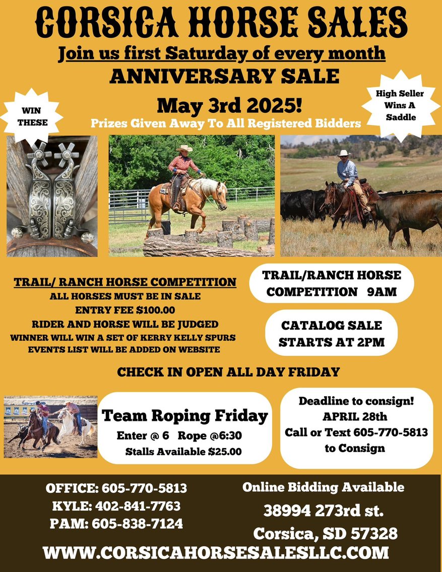 Image for Corsica Horse Sales Catalog Sale *ANNIVERSARY SPECIAL* SATURDAY, MAY 3RD - Corsica, South Dakota