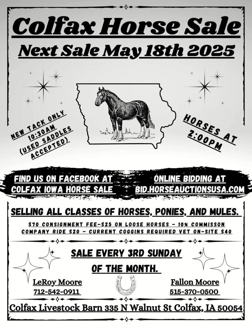 Image for Colfax Iowa Horse Sale - SUNDAY, MAY 18TH
