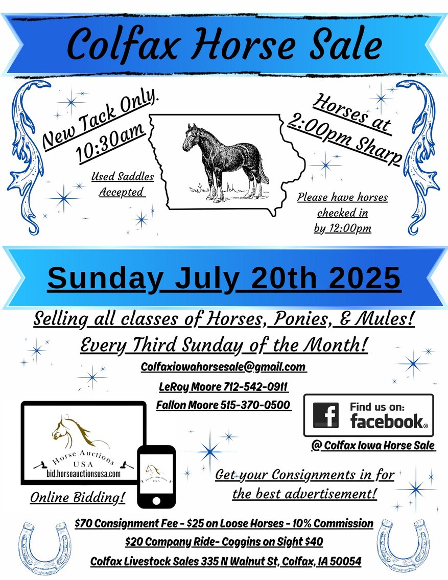 Image for Colfax Iowa Horse Sale - SUNDAY, JULY 20TH