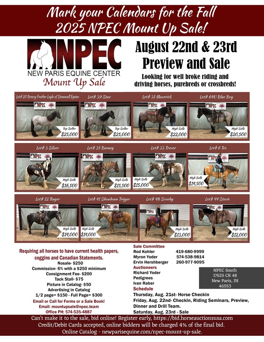Image for NPEC Mount Up Fall Sale - New Paris, Indiana - SALE DAY SATURDAY, AUGUST 23RD