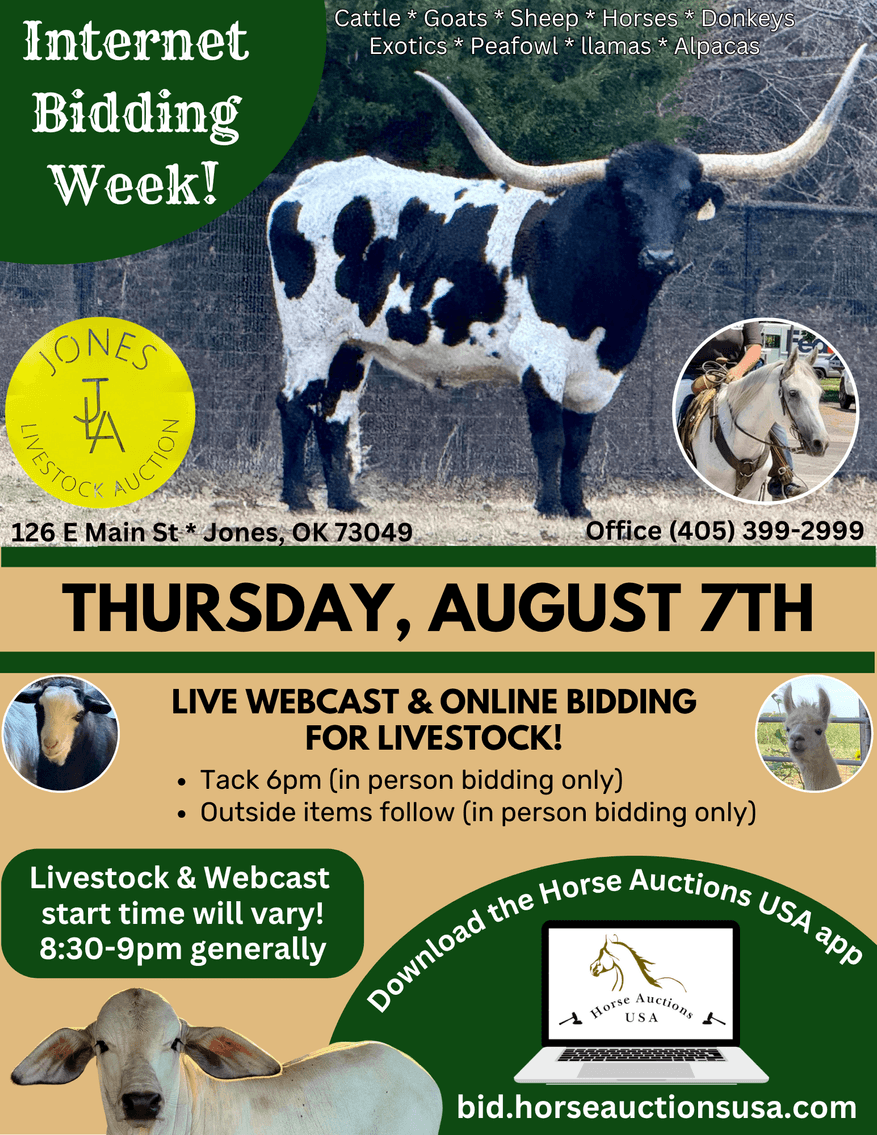 Image for Jones Livestock Auction THURSDAY AUGUST 7TH -  Jones, Oklahoma