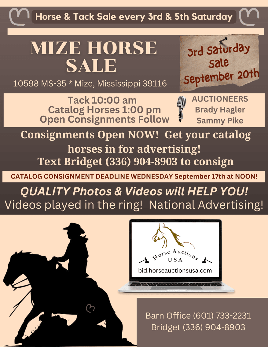 Image for Mize Horse Sale  - SATURDAY, SEPTEMBER 20TH - Mize, Mississippi