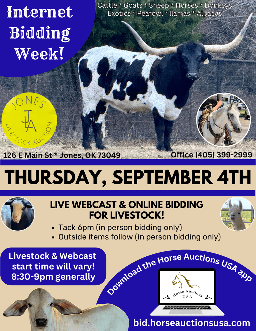 Image for Jones Livestock Auction THURSDAY SEPTEMBER 4TH -  Jones, Oklahoma