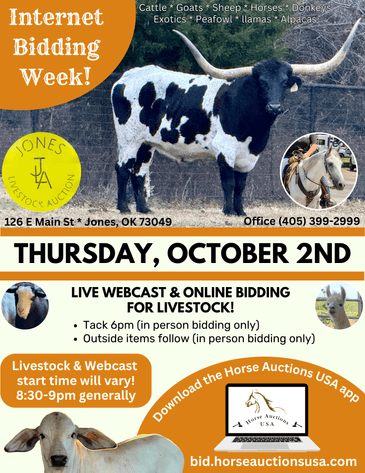 Image for Jones Livestock Auction THURSDAY OCTOBER 2ND -  Jones, Oklahoma