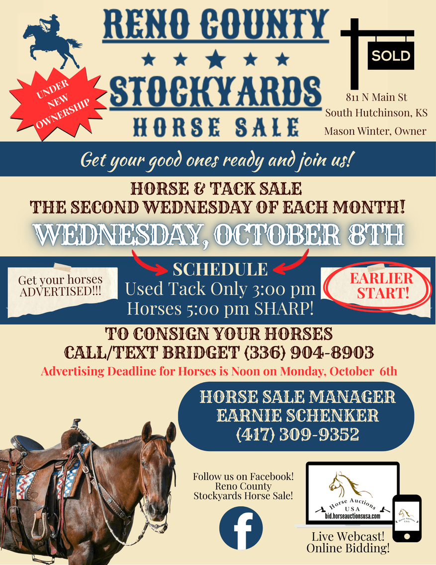 Image for Reno County Stockyards Horse Sale WEDNESDAY, OCTOBER 8TH - South Hutchinson, KS