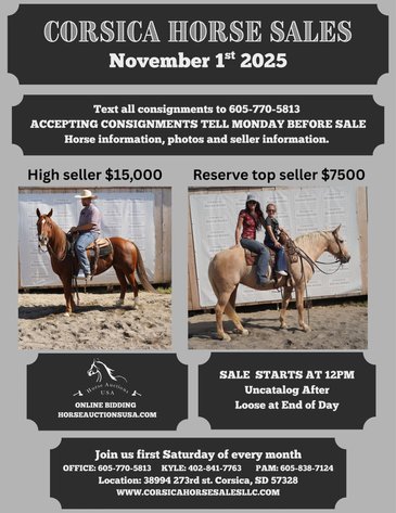 Image for Corsica Horse Sales Catalog Horse Sale   SATURDAY, NOVEMBER 1ST - Corsica, South Dakota