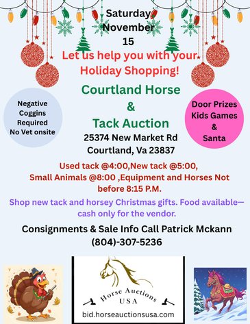Image for Courtland Tack And Horse Auction- Saturday November 15, 2025