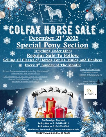 Image for Colfax Horse Sale *Christmas Special* - SUNDAY, DECEMBER 21ST - Colfax, Iowa