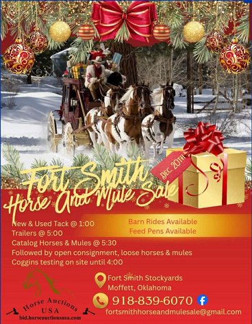 Image for Fort Smith Horse & Mule Sale - SATURDAY, DECEMBER 20TH - Moffett, Oklahoma