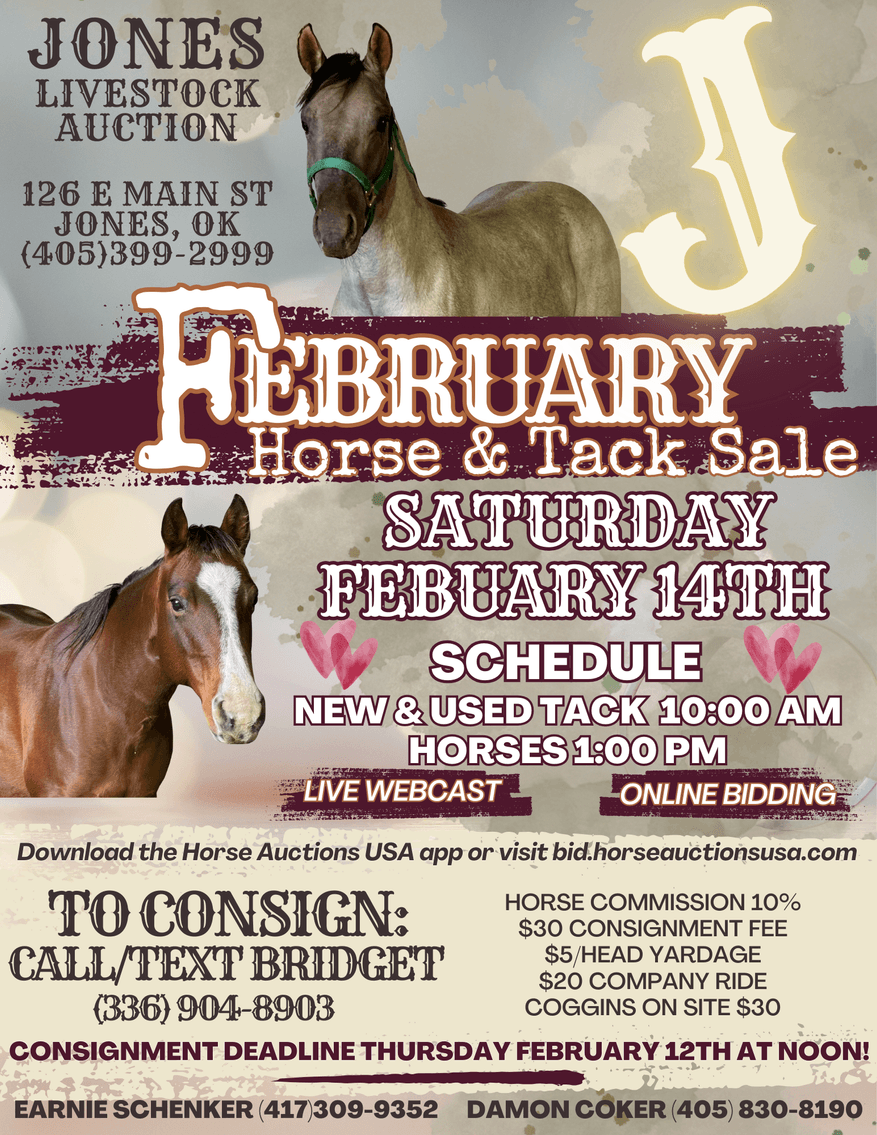 Image for Jones Livestock Auction HORSE & TACK SALE!   SATURDAY, FEBRUARY 14TH