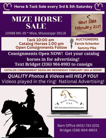 Image for Mize Horse Sale - SATURDAY, FEBRUARY 21ST - Mize, Mississippi