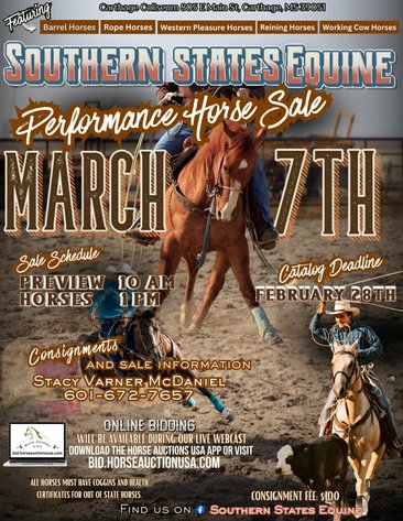 Image for Southern States Equine Performance Horse Sale - SATURDAY, MARCH 7TH - Carthage, MS