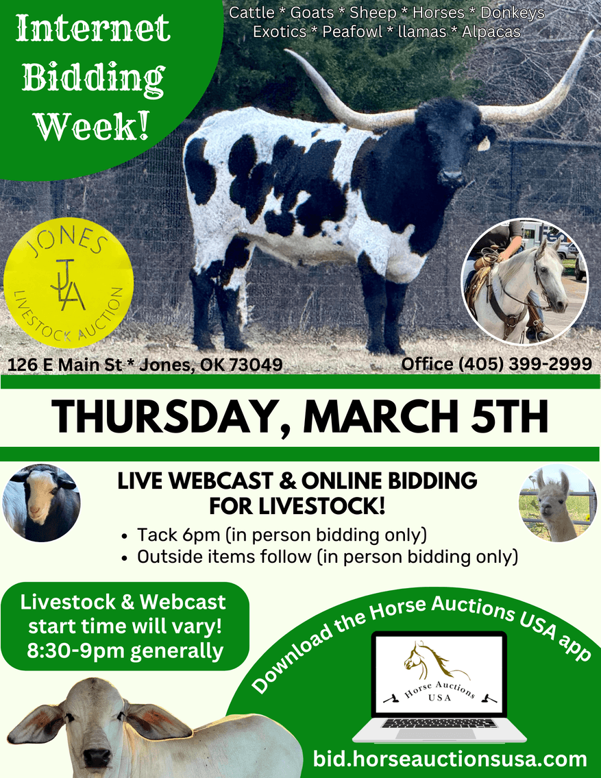 Image for Jones Livestock Auction THURSDAY MARCH 5TH -  Jones, Oklahoma